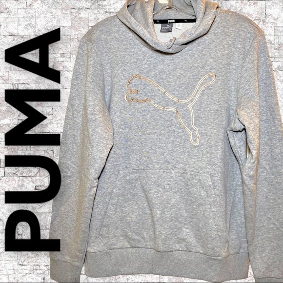 NWOT PUMA Metallic Rose Gold Foil Double Cat Logo Hoodie, Size Medium - Picture 1 of 5